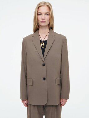 COS Relaxed Single Breasted Wool Blend Blazer in Beige Size 6